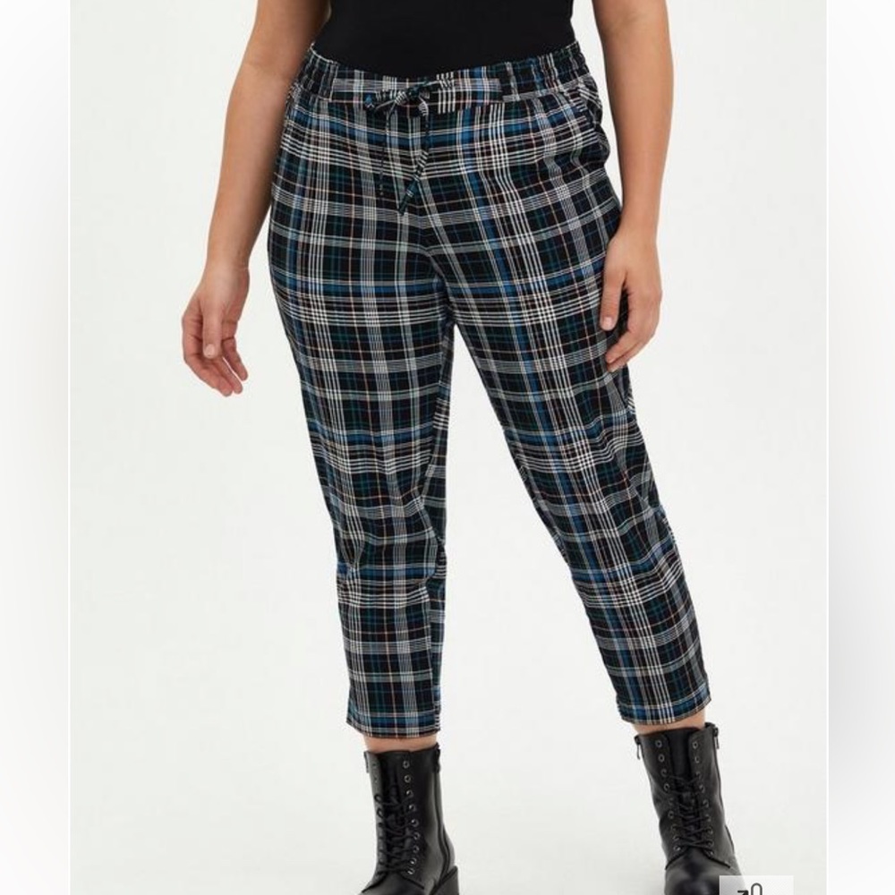 Torrid Plaid Pants 4X Challis High Rise Tie Front Relaxed Taper Stretch